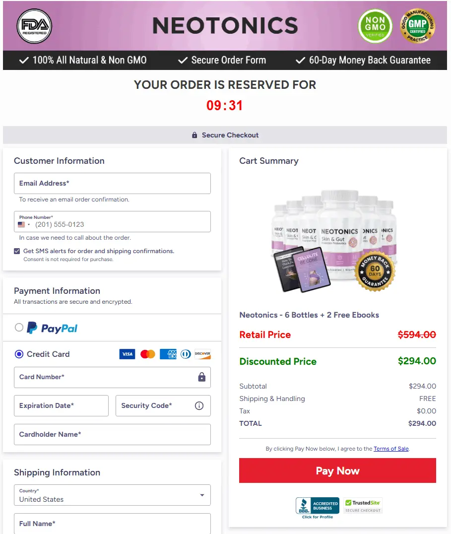 neotonics secure checkout page